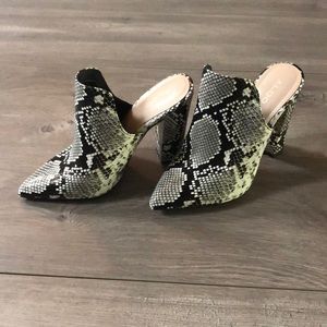 Snakeskin Platform Mules